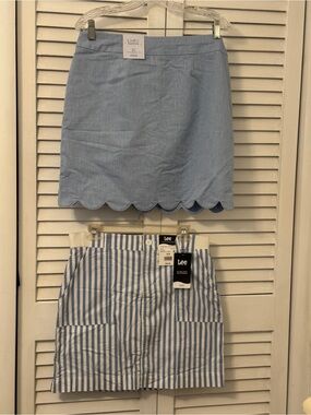 NWT BOGO Pair of Skort Mini Skirts Craft & Barrow Blue Scalloped Lee Striped